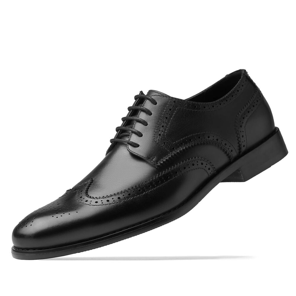 Men's Dress Shoes Genuine Leather, Wingtip Oxford Shoes for Men Non Slip